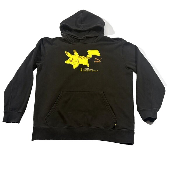 PUMA × Pokémon Pikachu Puma Black Fleece Hoodie Cotton Sweatshirt Pullover Sz M - Picture 1 of 11